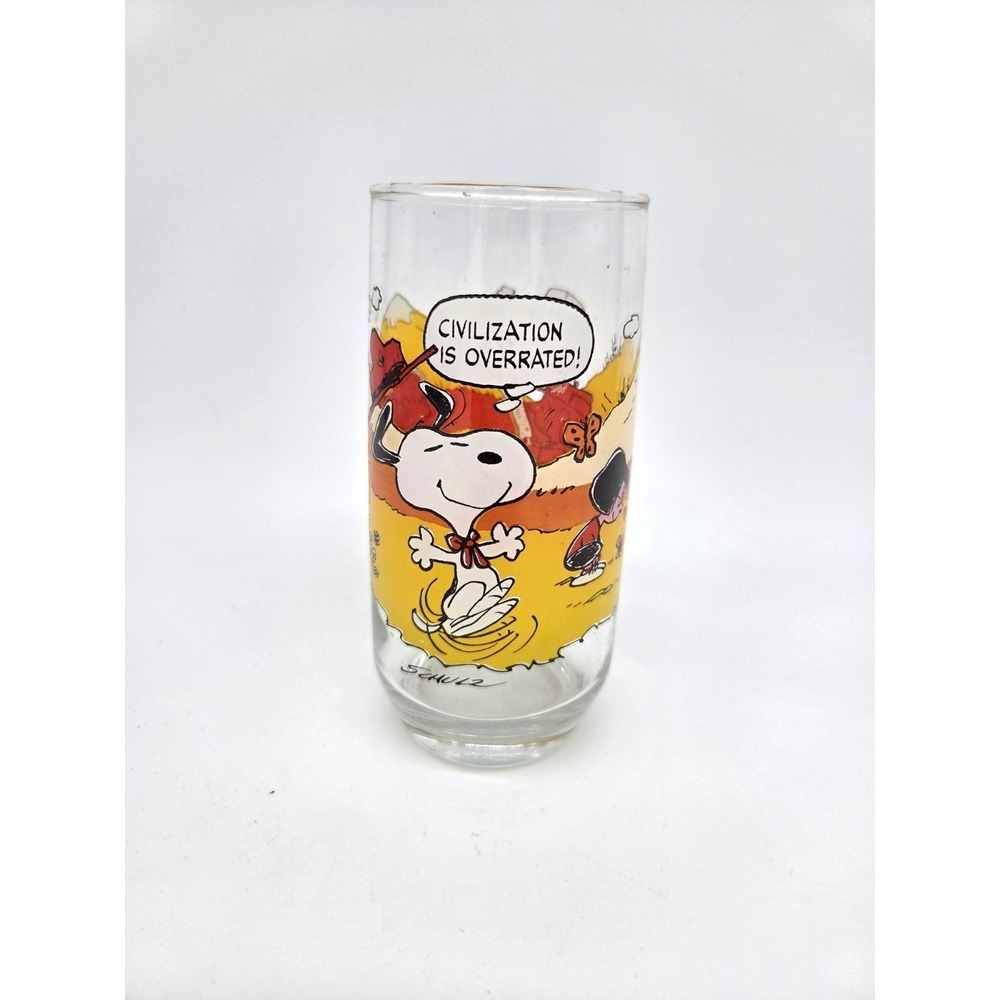 VINTAGE PEANUTS Camp Snoopy Collection CIVILIZATION GLASS CUP McDonald's Linus